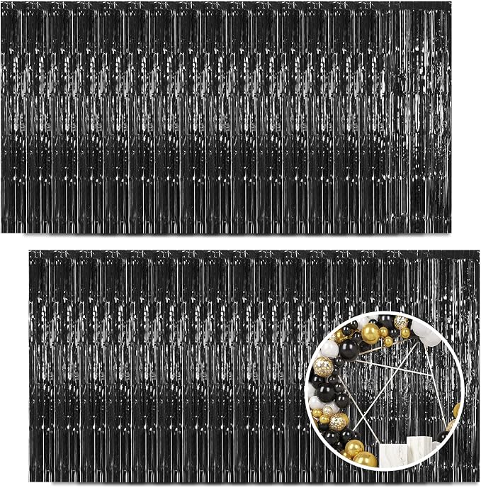 30 Pack Black Foil Fringe Curtain Backdrop, 3.3x8.2 Feet Metallic Tinsel by LITLANDSTAR