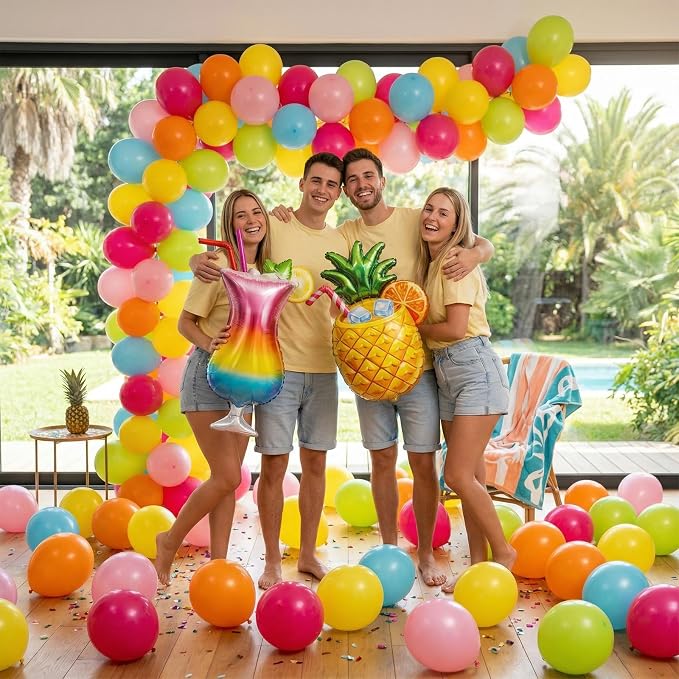 Hawaiian Balloons, Pineapple Tropical Foil Balloons, 12 Inch Teal Pearl Pink - Image 5
