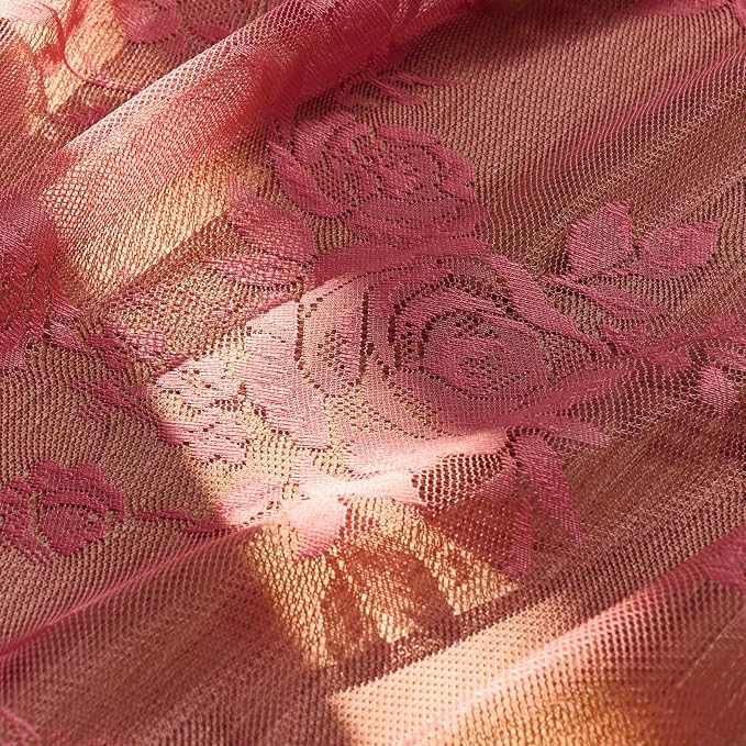 SEEKRIGHT Coral Lace Curtains 63 Inch Length 2 Panels Set Country Floral Sheer - Image 7