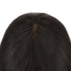 Hairro Human Hair Toppers with Wispy Bangs, 3D 360° Seamless Real Hair Toppers, Hand-Tied with 3.5"x4.7" U-shaped Base, Clip-In Hairpieces to Add Volume on Top, 12 Inch Natural Black