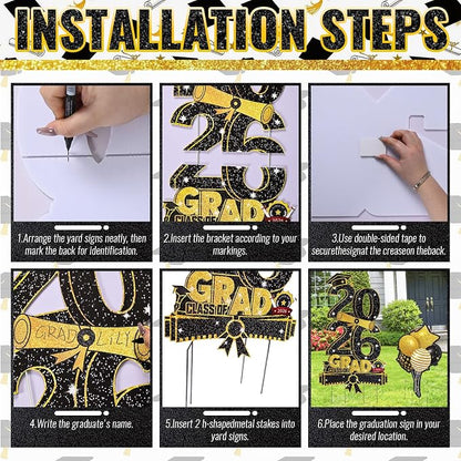 3.37FT Class of 2026 Graduations Yard Signs, Large Black & Gold 2026 Graduation - Image 3