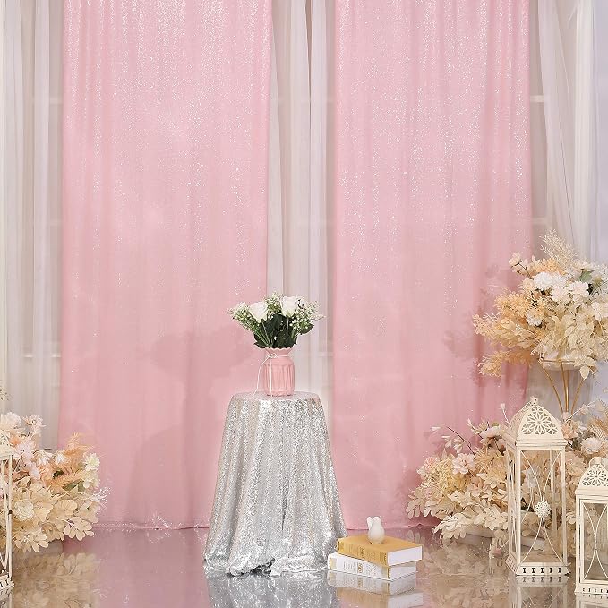 Poise3EHome Pink Sequin Backdrop Curtain, 2 Panels 2Ft x 8Ft Glitter - Image 7