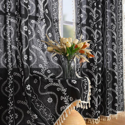 Schweek Black Boho Curtain Tassel 96 Inches Length 2 Panels by Schweek