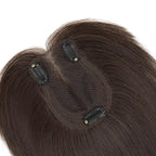 Hairro Human Hair Toppers with Side Bangs, 3D 360° Seamless Real Hair Toppers, Hand-Tied with 3.5"x4.7" U-shaped Base, Clip-In Hairpieces to Add Volume on Top, 12 Inch Dark Brown