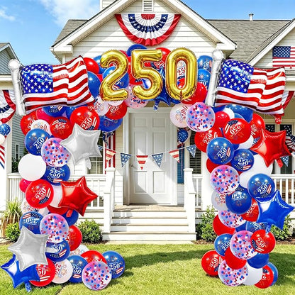 104 PCS Red White and Blue Balloon Garland Arch Kit, 4th of July Balloon Arch by AMENON