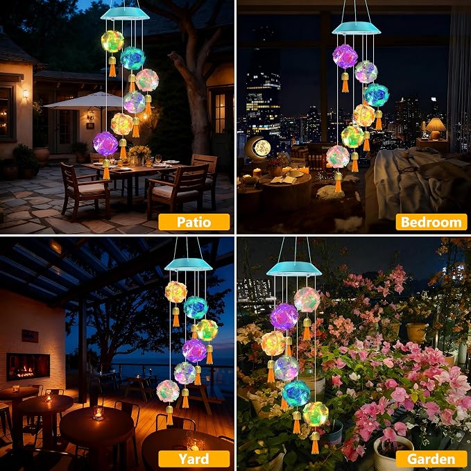Toodour Solar Wind Chime, Color Changing Hydrangea Ball Wind Chimes | LED - Image 6