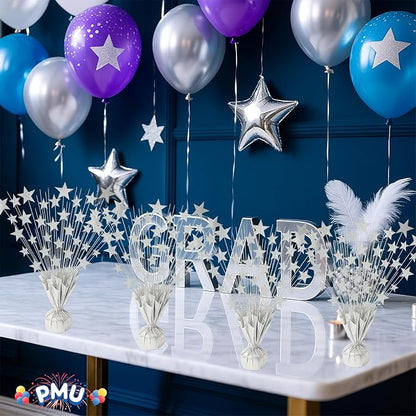 PMU 12 Pack Bursting Star Metallic Foil Spray Centerpiece- Silver Prismatic - Image 6