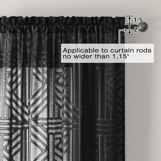 Simplebrand Black Semi Sheer Curtains 96 Inches Long 2 Panels, Light Filtering - Image 4
