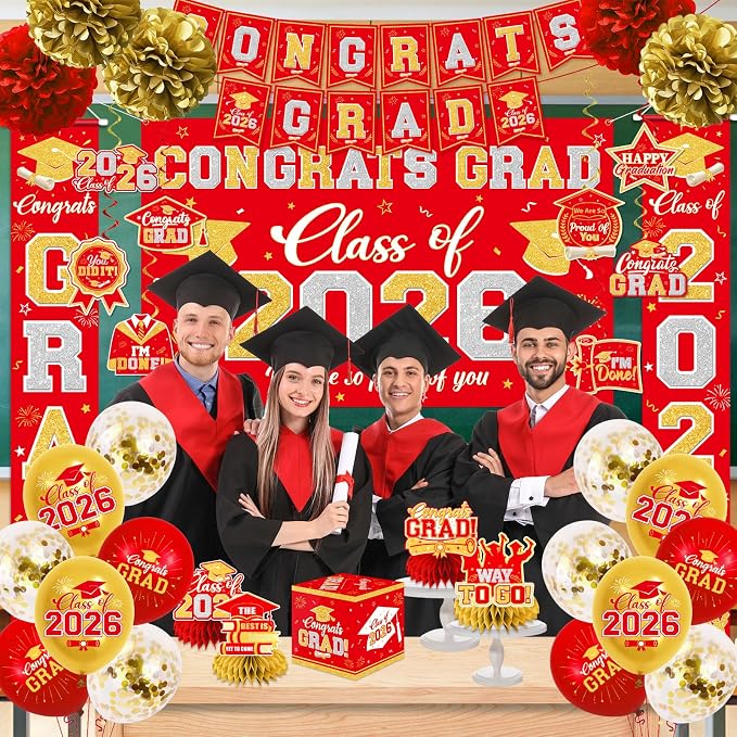 Graduation Decorations Class of 2026 Red and Gold Graduation Decorations - Image 6