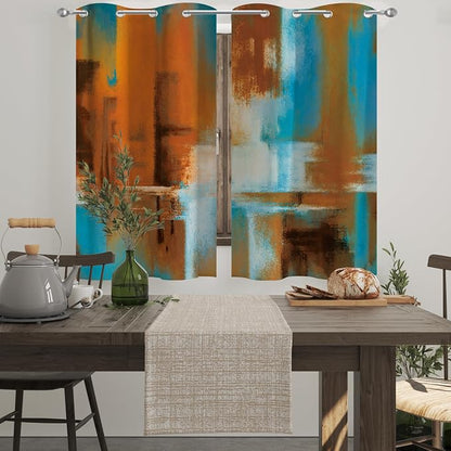 Asuexpect Rust Curtains 2 Panels Abstract Kitchen Curtain Room Darkening - Image 5