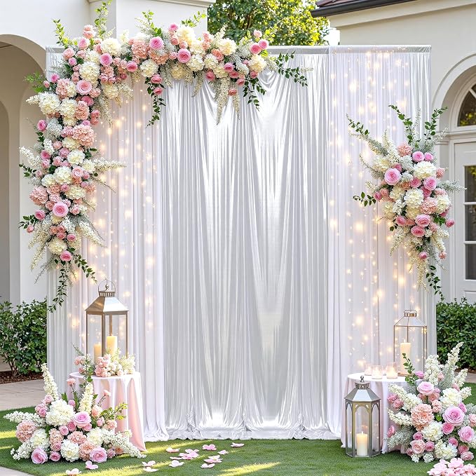 leegleri 30x10ft Thick Silver Glitter Backdrop Curtain Panels - Image 9