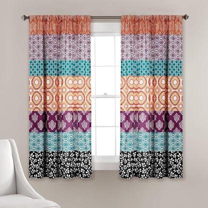 Lush Decor Bohemian Stripe Window Curtain Panels, Pair 52" W x 63" L Fuchsia & by LushDecor