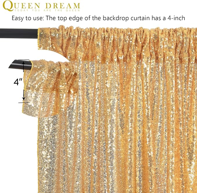 Gold Sequin Backdrop Curtains 2 Panels 2FTx8FT Glitter Gold Photo Backdrop | - Image 4