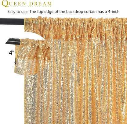 Gold Sequin Backdrop Curtains 2 Panels 2FTx8FT Glitter Gold Photo Backdrop | - Image 4