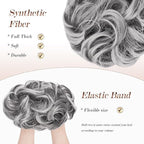 FESHFEN Messy Bun Hair Piece - Elastic Wavy Curly Hair Bun Scrunchies Extensions Synthetic Chignon Hairpieces for Women Girls, Black with White Tips 1.5 oz