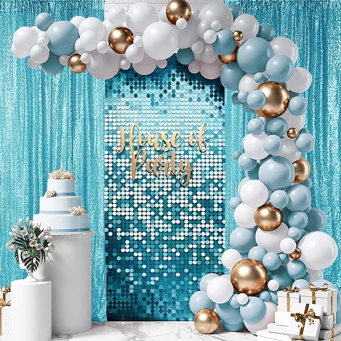 Hahuho Turquoise Sequin Backdrop Curtain, Party Decoration（6 Panels, 2FT x 8FT - Image 7