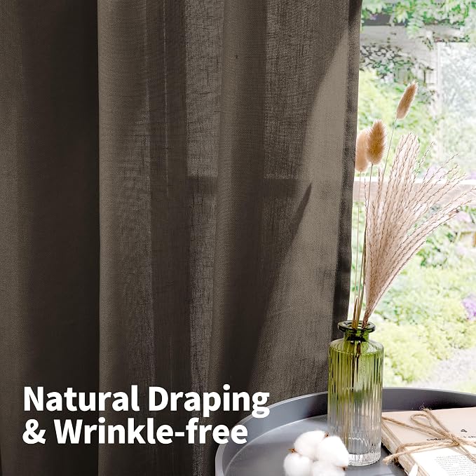 YoungsTex Brown Linen Semi Sheer Curtains 90 Inches Length - Image 6