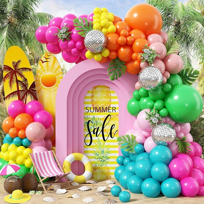 Tropical Balloons Garland Arch Kit, 18 10 5 Inch Summer Green Hot Pink Orange by TAOYE
