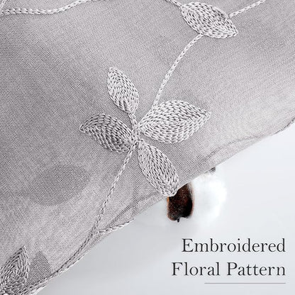 HOMEIDEAS Grey Sheer Curtains 2 Panels, Embroidered Vine Leaf, W52xL63 | Faux - Image 3