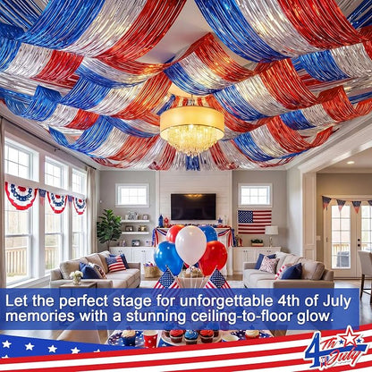 4 Pcs 4th of July Decorations 15ft Patriotic Metallic Foil Ceiling Fringe - Image 3
