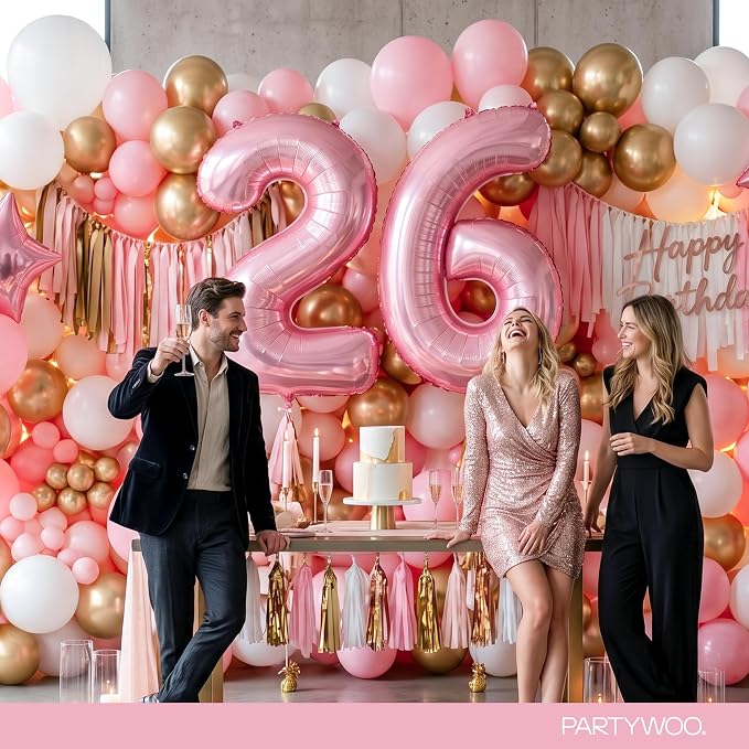 PartyWoo Number Balloons 40 Inch Pink Number 6 Kit 25pcs - Image 4