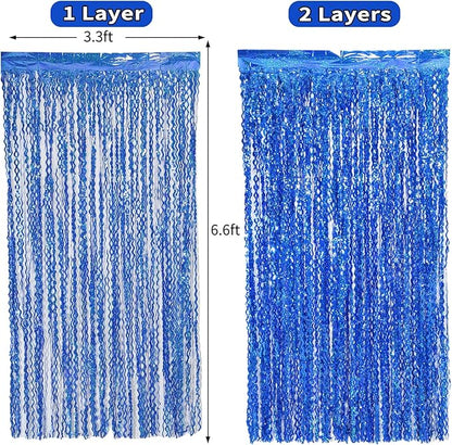 4 Pack 3.3 ft x 6.6 Wavy Sparkle Dark Blue Foil Fringe Backdrop Curtain - Image 4