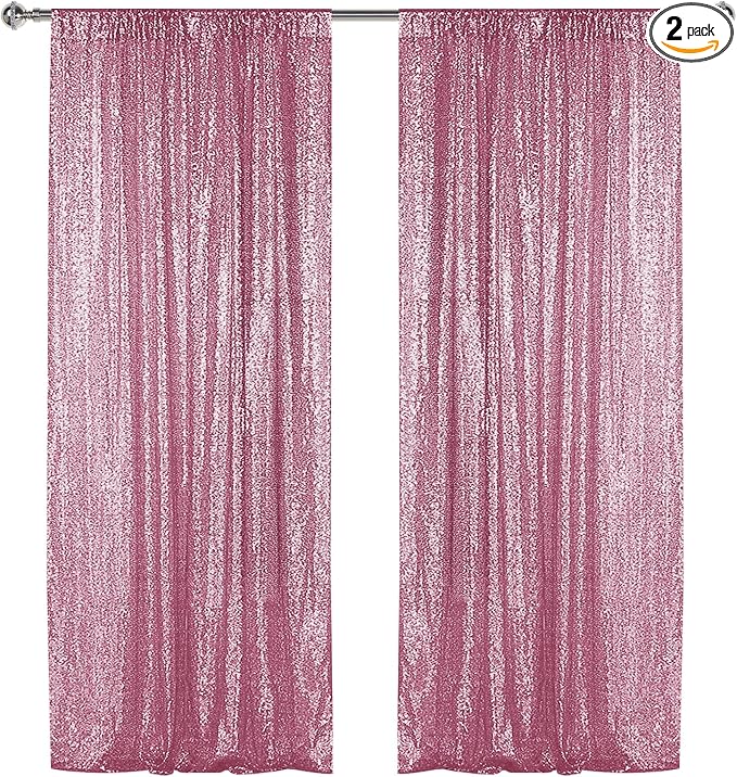 Sugargirl Pink Sequin Backdrop Curtain 2 Panels 2FTx8FT Glitter Pink Background by Sugargirl
