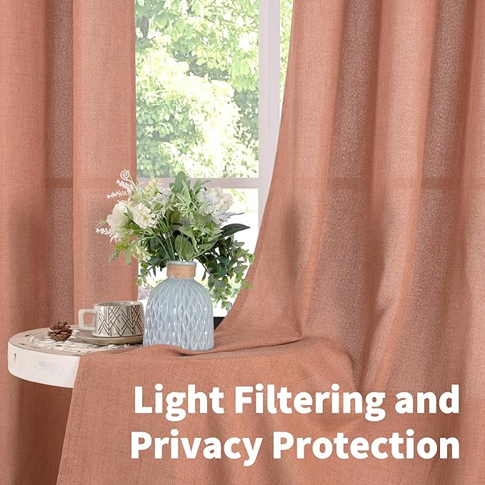 YoungsTex Terracotta Linen Curtains 63 Inch Length 2 Panels - Image 3