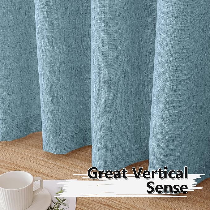 Tollpiz Linen Curtain Living Room Rod Pocket Semi Sheer Curtains Burlap Light - Image 4