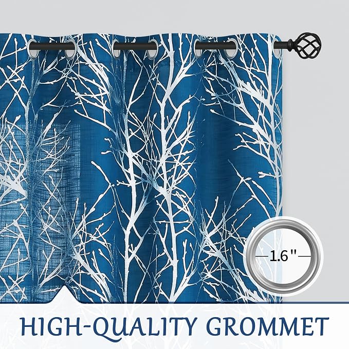 FMFUNCTEX Linen Silver Navy Blue Semi Sheer Print Curtains 96 Inch 2 Panels | - Image 6