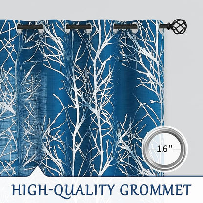 FMFUNCTEX Linen Silver Navy Blue Semi Sheer Print Curtains 96 Inch 2 Panels | - Image 6