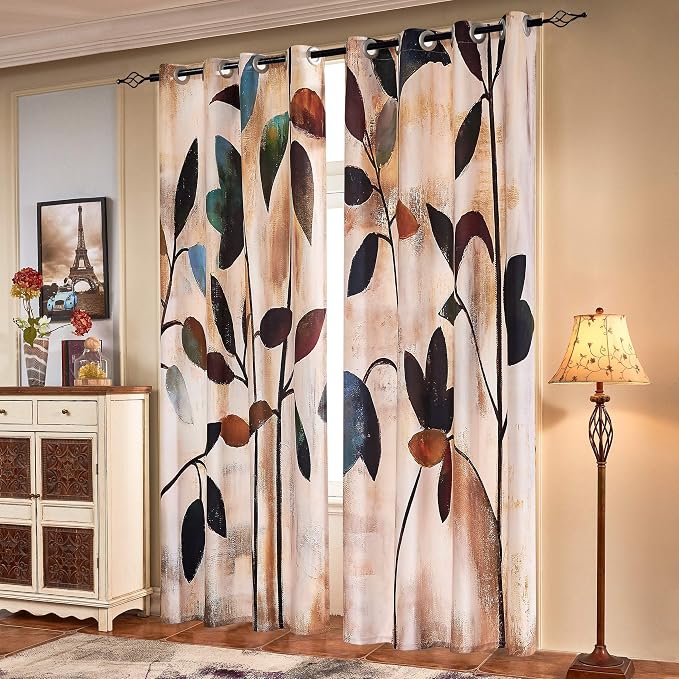 SUBRTEX Light Flitering Curtains 52Wx72L, Room Darkening Vibrant Floral Drapes by Subrtex