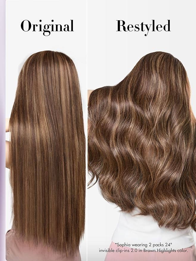 LUVME Invisible Clip in Hair Extensions Real Human Hair, 22 inch 110g 6Pcs, Brown Highlights Human Hair Extensions Clip ins for Women, Natural Seamless Straight Human Hair