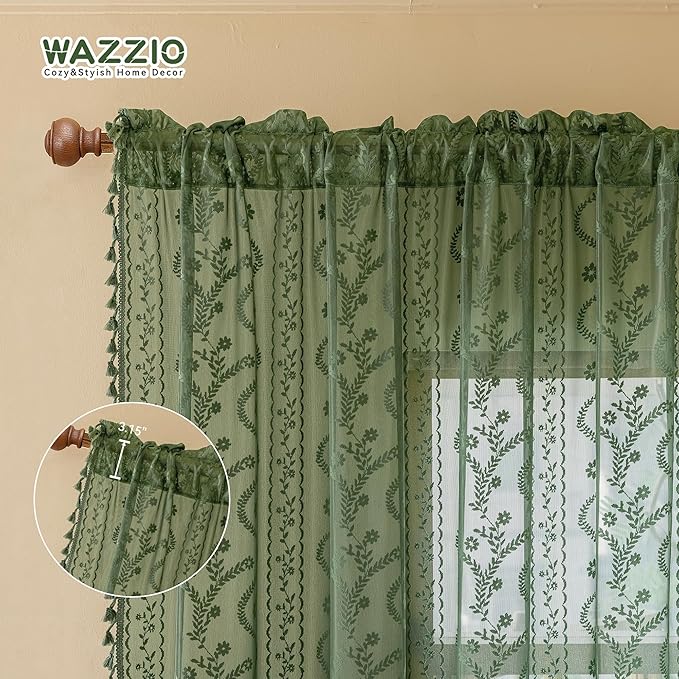 WAZZIO Boho Lace Curtains 2 Panels 96 Inches -Vintage Victorian Sheer Panel - Image 7