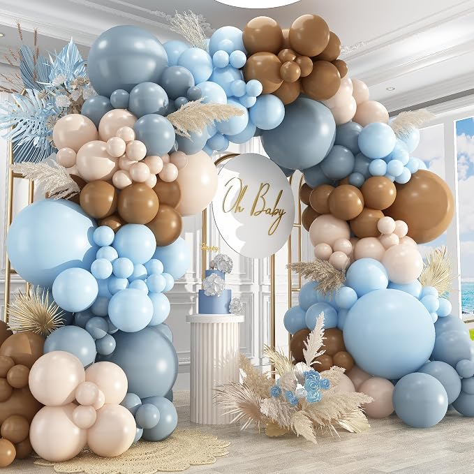 412Pcs Dusty Blue and Brown Balloon Arch Kit, 5 10 12 18inch Bear Baby Shower by PAXILE