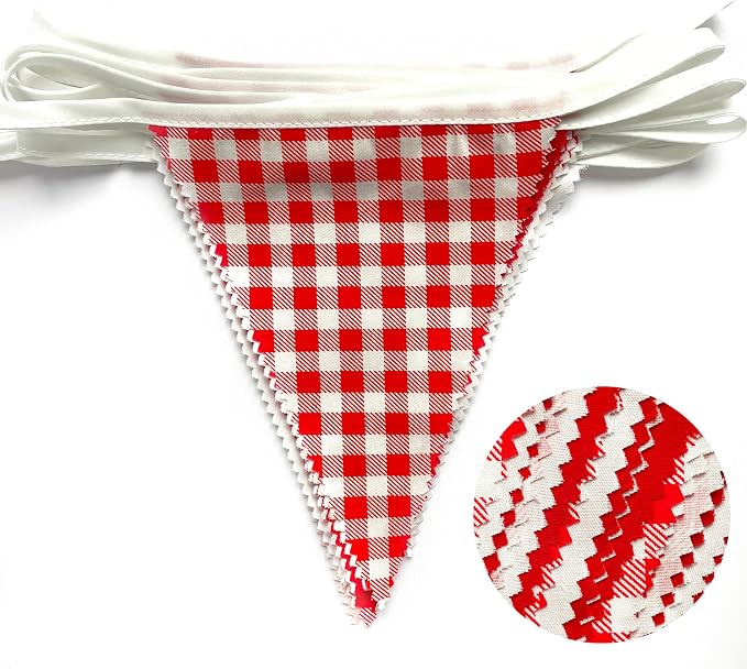 32Ft Red Party Decorations Red Plaid Checkered White Triangle Flag Gingham - Image 5