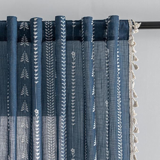 Boho Navy Blue Curtains by MEETSKY