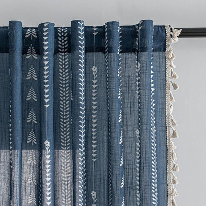 Boho Navy Blue Curtains by MEETSKY