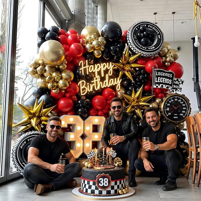 Red Gold Black Balloons Arch Kit | fo Birthday Red Carpet Casino Theme Race Car - Image 2