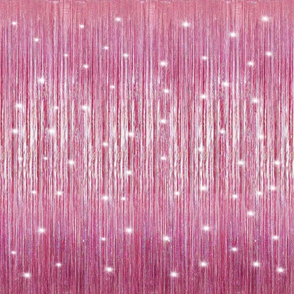 Crosize 2 Pack Laser Party Pink Streamers Backdrop, 3.3 x 9.9 ft | Tinsel Foil by Crosize