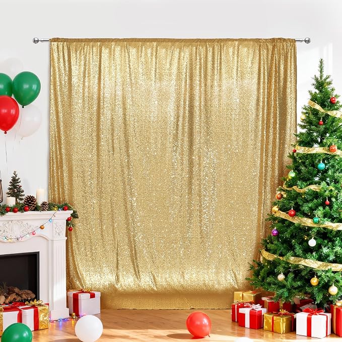 PartyDelight Gold Sequin Backdrop Curtains 6x8ft | Sparkly 3mm sequins - Image 3