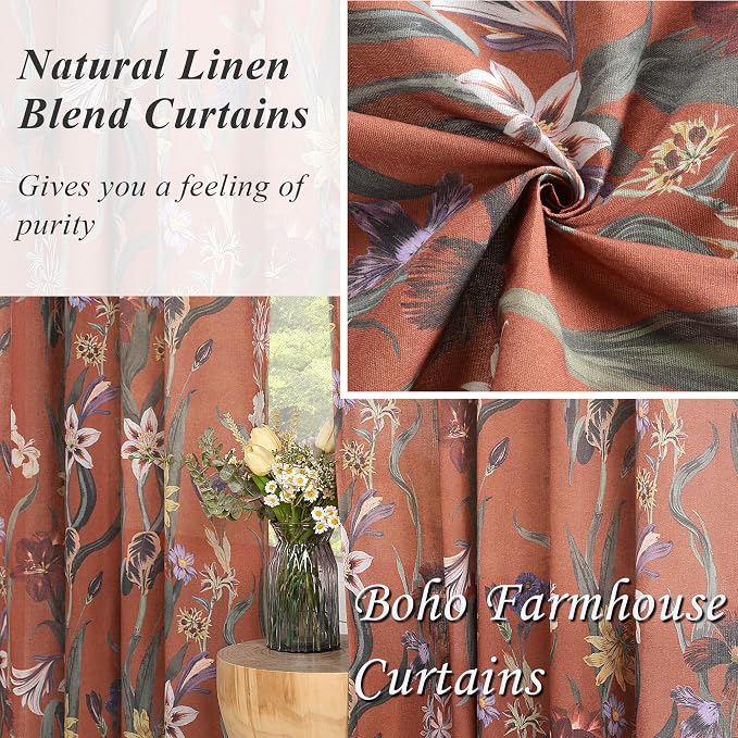 Schweek Terracotta Boho Curtains 63 Inch Long 2 Panels Drapes - Image 5