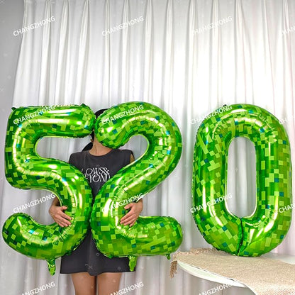40 inch giant Green pixel miner game number 0 balloon | Large mining theme foil - Image 4