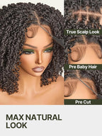 Frodio Veralux Fiber 12'' Synthetic 11X4 Lace Frontal Wig 200% Density Micro Twist Curly Wigs 11X4 Closure HD Lace Dreadlock Wig Glueless Wigs Natural Black Ready to Go Wig for Women