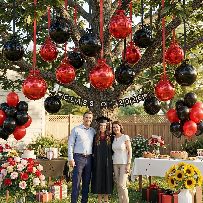 Jenaai 30 Pcs Black Red Round Foil Balloons - Image 6