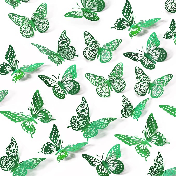 SAOROPEB 3D Butterfly Wall Decor 48 Pcs Dark Green Butterfly Decorations | 4 by SAOROPEB