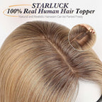 starluck Human Hair Toppers for Women Real Human Hair No Bangs 4 * 5.5 inch Base 12 inch SilkHug Topper for Women with Thinning Hair Cover Grey Roots(Ombre Light Brown)