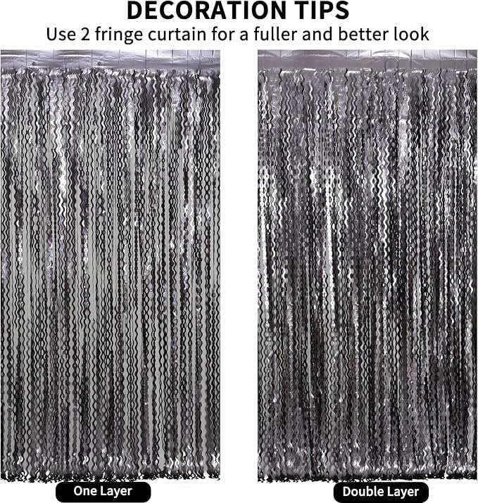 4 Pack Wavy Grey Foil Fringe Curtains Party Decorations - Image 6