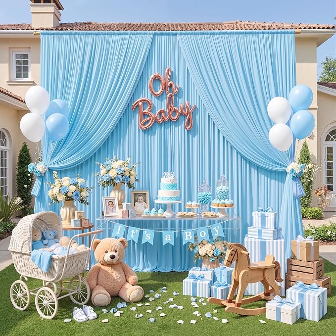 10ft x 10ft Wrinkle Free Baby Blue Backdrop Curtain - Image 8