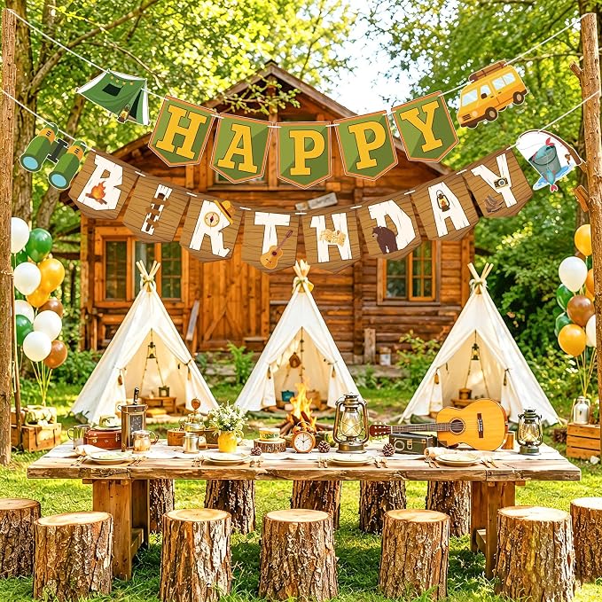 Camping Happy Birthday Banner Camping Birthday Party Decorations Camping Party - Image 4
